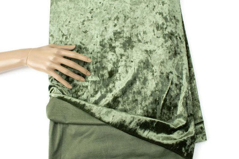 Olive Green Crushed Stretch Velvet Knit Fabric by the yard ATK00467R